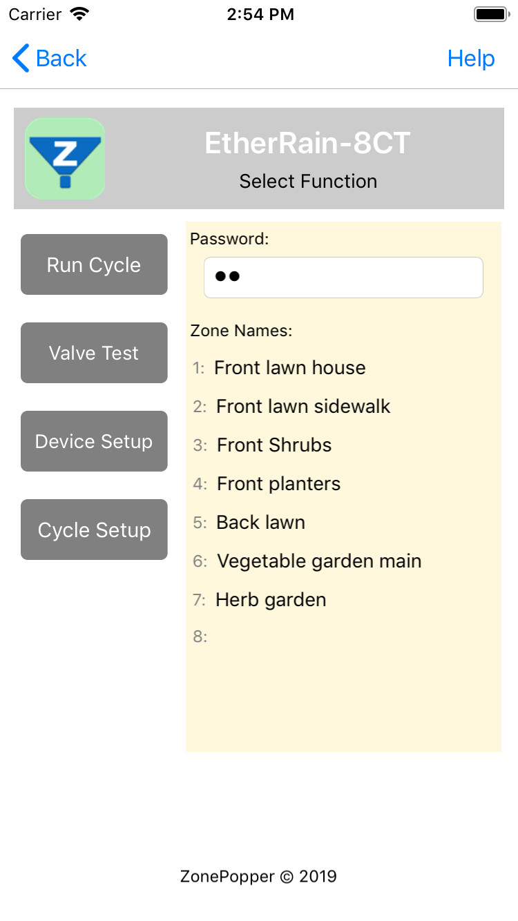 EtherRain iPhone Functions Ethernet Sprinkler Controller