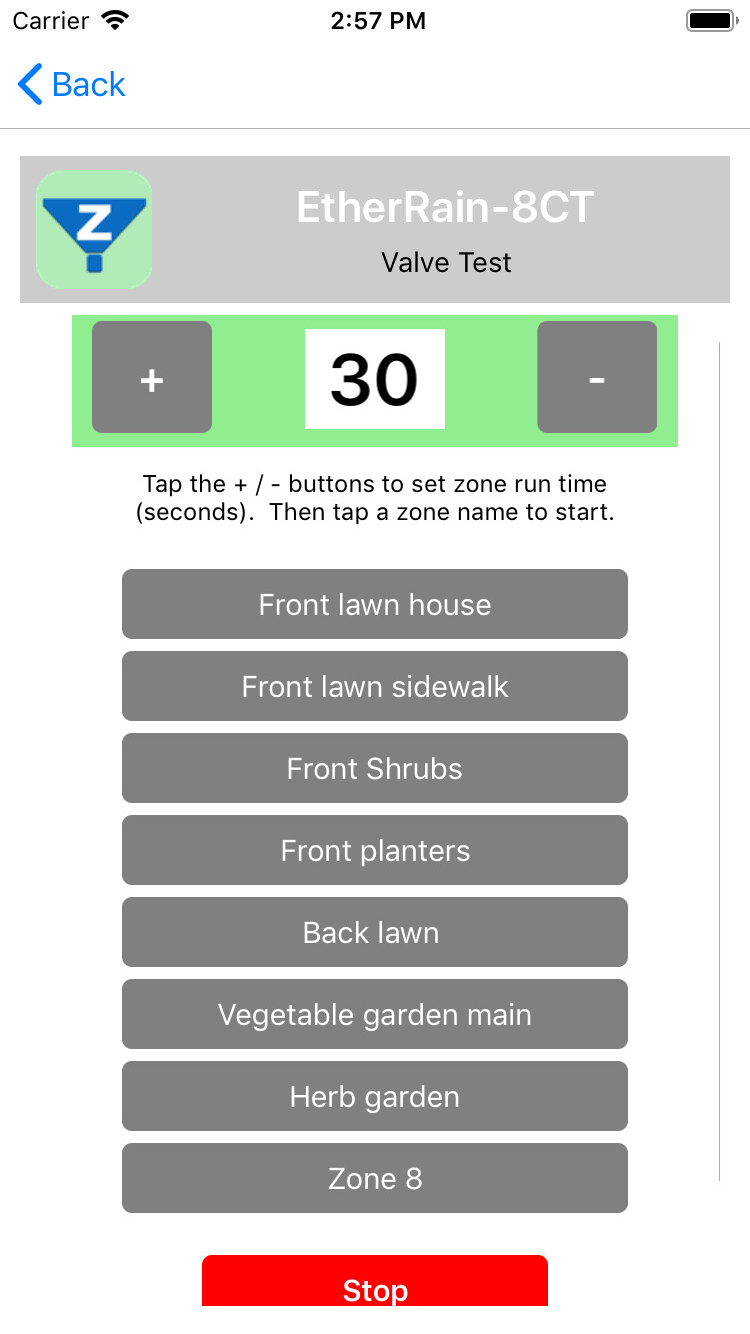 EtherRain iPhone Functions Ethernet Sprinkler Controller
